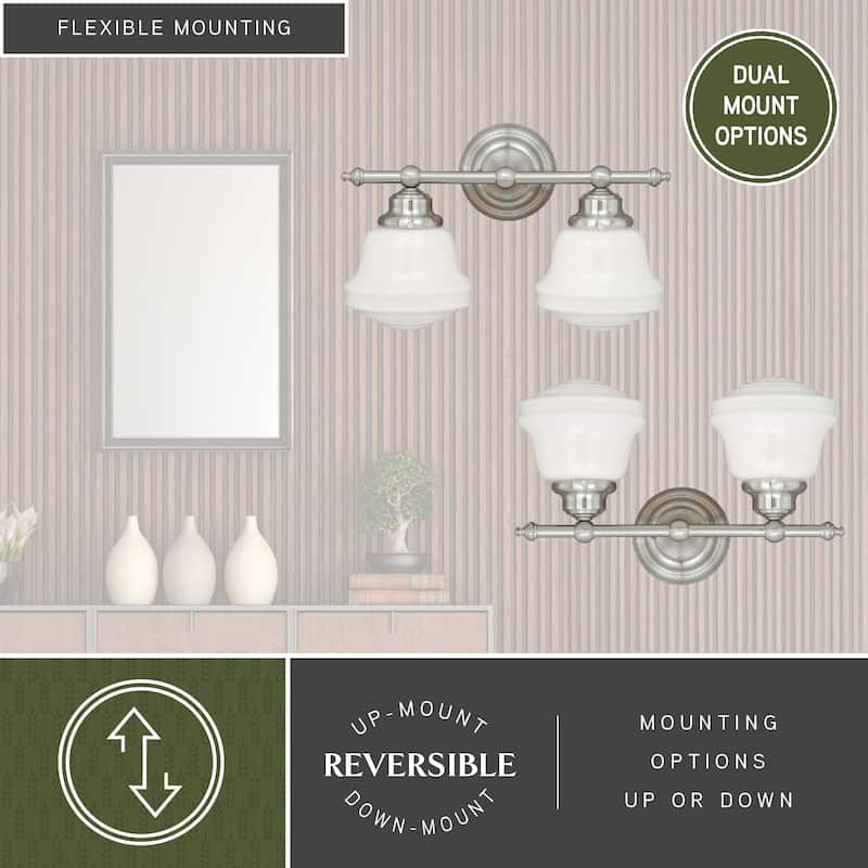 Vaxcel Huntley 2-Light 16-in Satin Nickel Schoolhouse Vanity Light - 16-in W x 10-in H x 7-in D