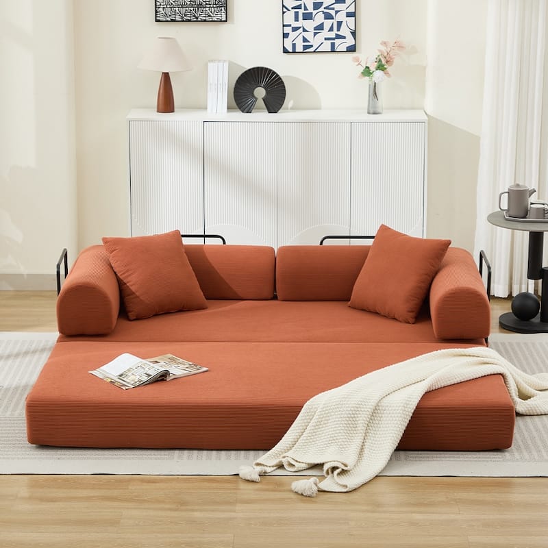 Sofa Bed with 2 Pillows, 3-Seater Convertible Sleeper Sofa, Foldable Couch Loveseat Daybed, No Assembly Required
