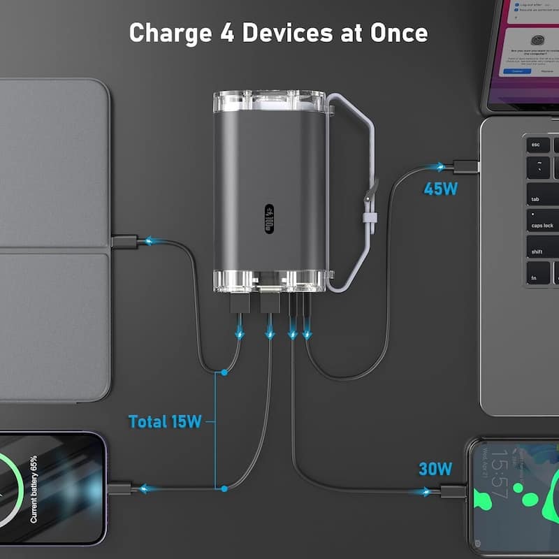 40000mAh Power Bank Portable Charging Station, 4 USB Ports - N/A