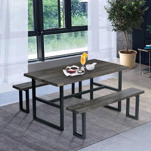 Furniture R American Industrial Wooden Dining Bench Set(Set of 3)