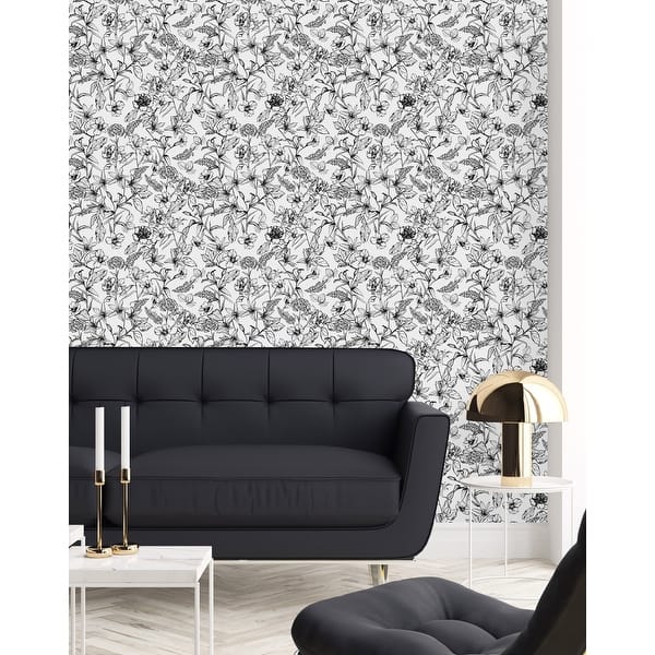 Black and White Floral Wallpaper Peel and Stick and Prepasted - Bed ...