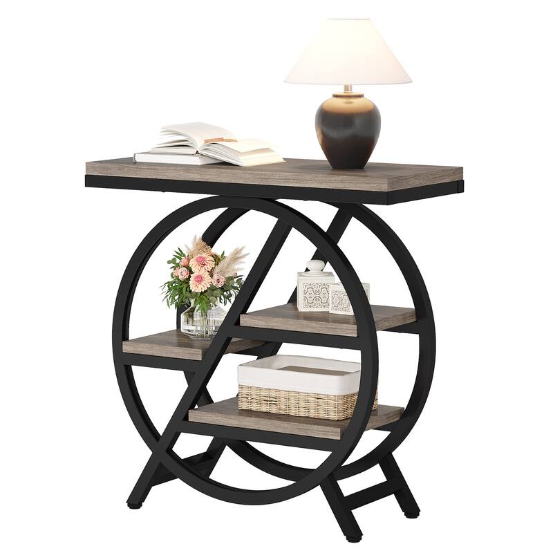 25.59 Inches 3-Tier Narrow End Table with Storage - Engineered Wood Side Table Sofa Side Table with Metal Frame