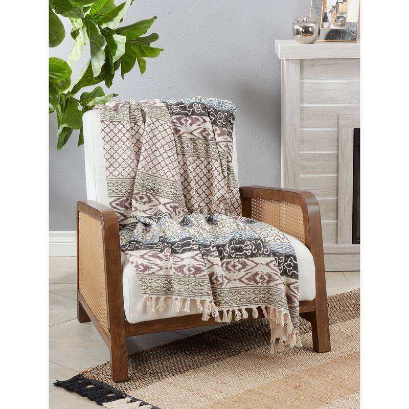 Throw Blanket With Block Print Design