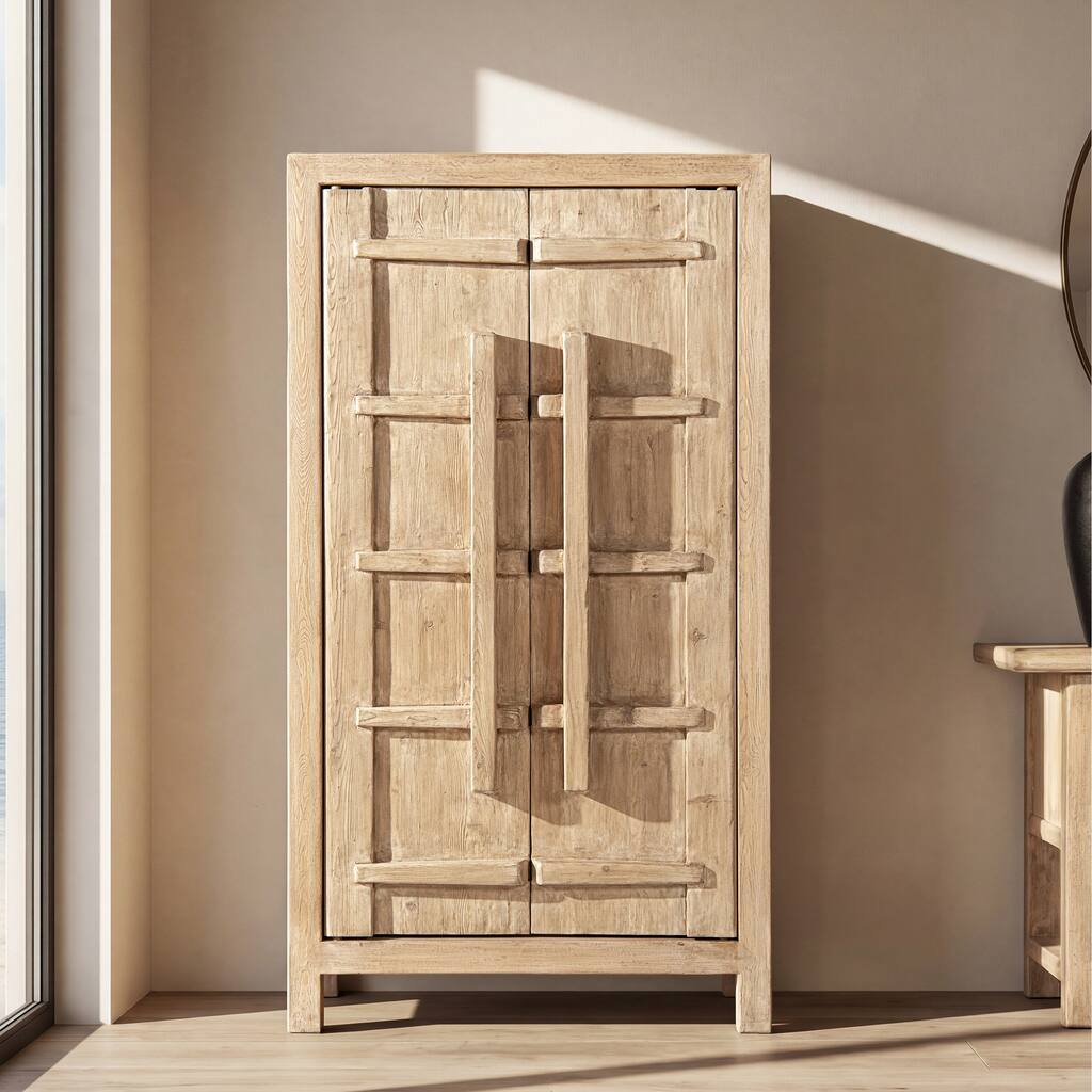 Jennifer Taylor Home Rowan 83" Tall Reclaimed Elm Crossbar Storage Cabinet with Double Doors