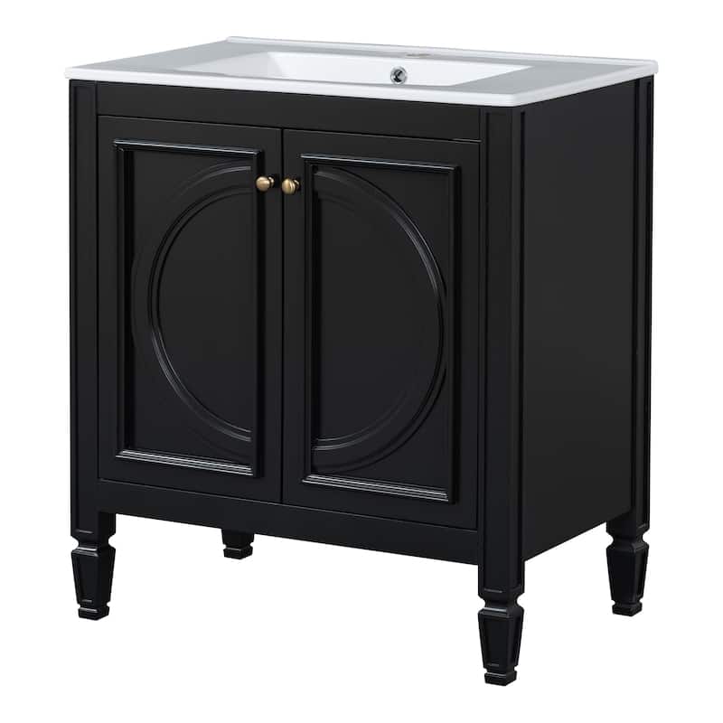 30" Farmhouse Bathroom Vanity with Sink Combo, Bathroom Storage Cabinet with 2 Soft-Closing Wood Barn Doors and Built-in Shelves