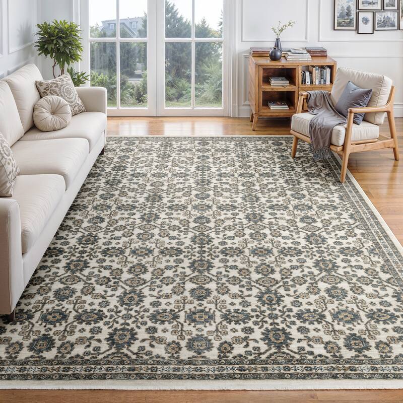 Style Haven Estella Floral Oriental Ivory/ Blue Area Rug
