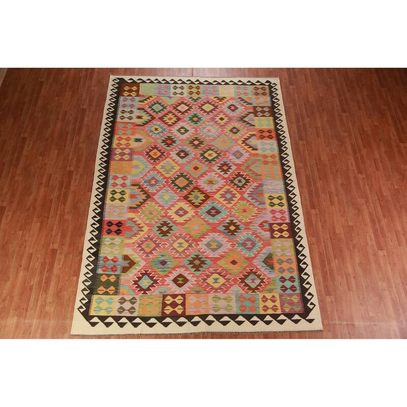 Multicolor Kilim Oriental Area Rug Flatweave Tribal Wool Carpet - 8'0"x 11'6"