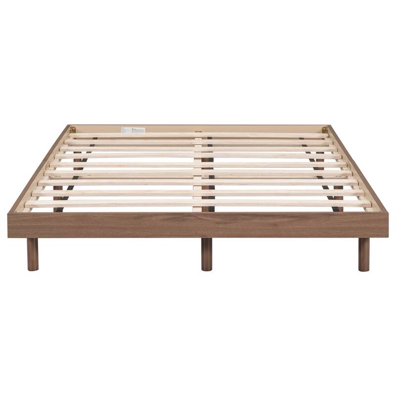 Modern Floating Platform Bed Frame in Walnut - Sturdy Construction, Easy Assembly, No Box Spring Needed