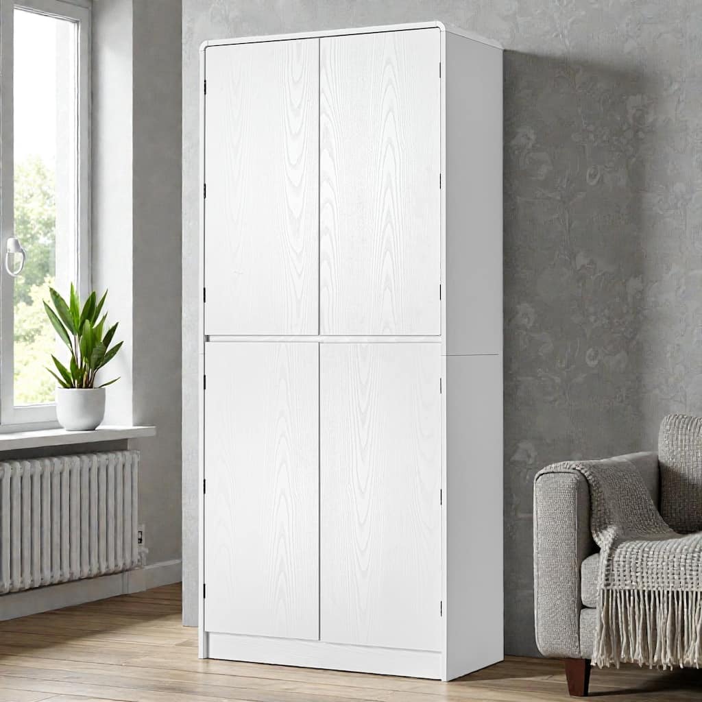 72" Tall Curved Pantry Cabinet with Adjustable Shelves, 8 Door Racks and Hidden Drawer, Farmhouse Storage Cupboard for Kitchen