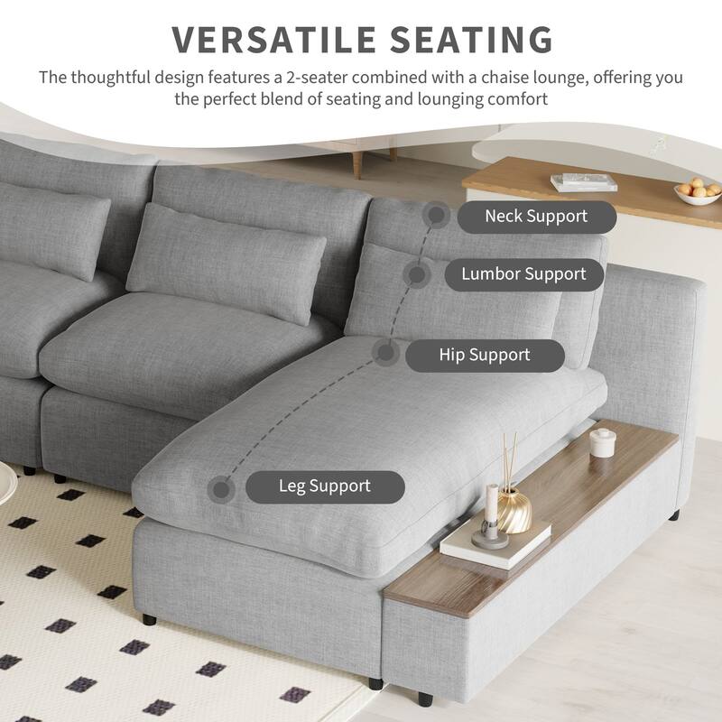 109.8'' L-Shaped 3 Seater Modular Sectional Sofa with 3-Pillow, Removable Back Cushions and 2 Storage Compartments
