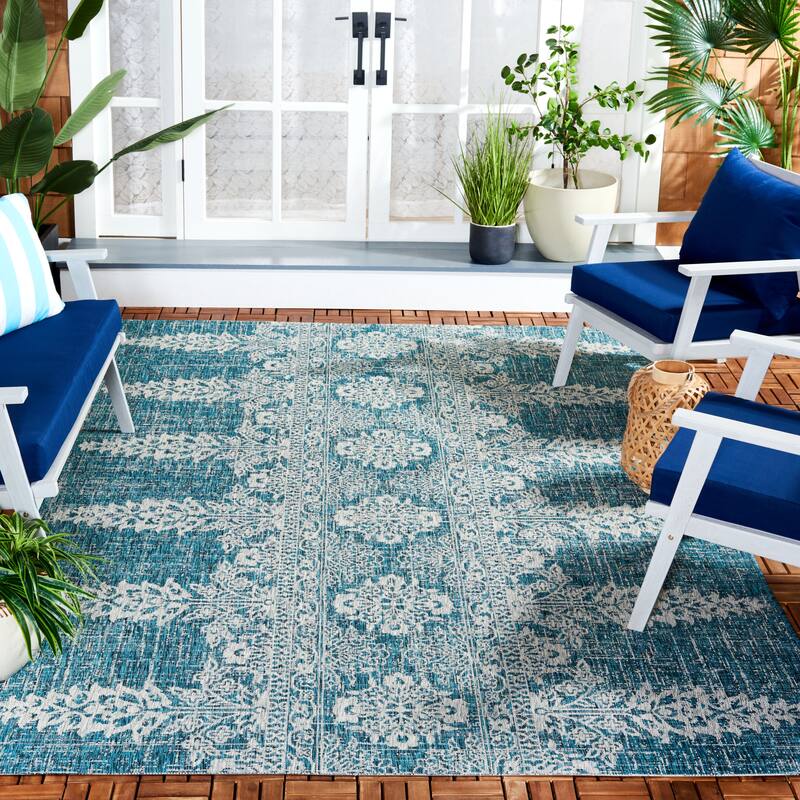 SAFAVIEH Courtyard Mami Transitional Rug - 6'7" x 9'6" - Teal/Grey