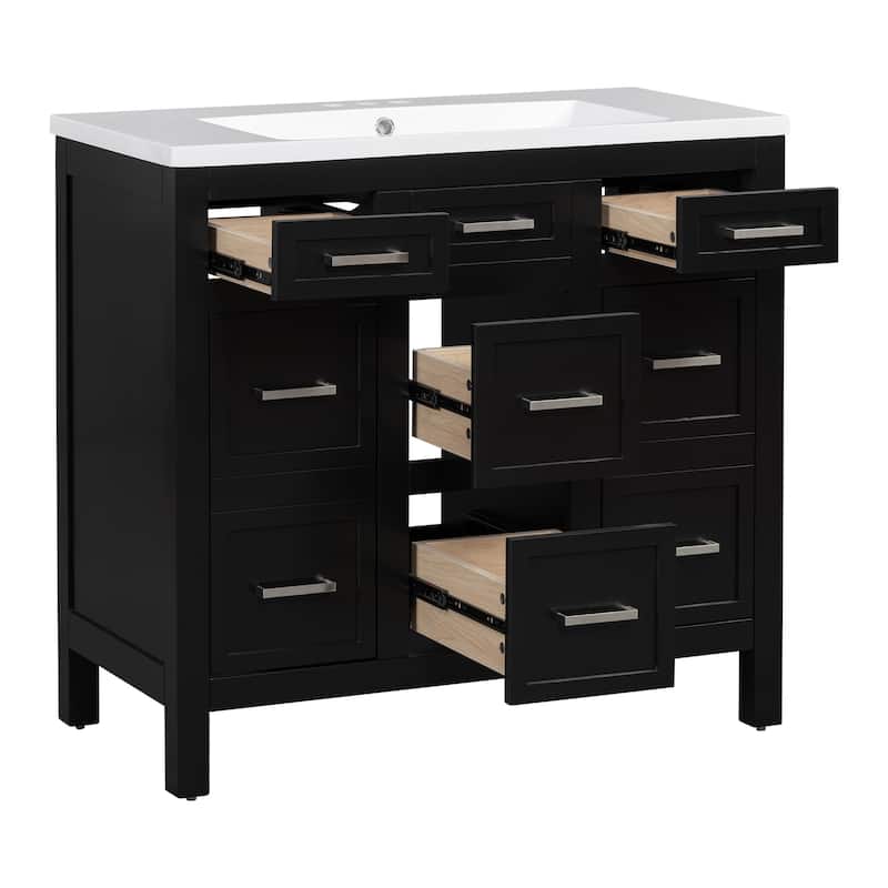 Modern 36-Inch Free-Standing Vanity with Stain-Resistant Resin Sink & Ample Storage