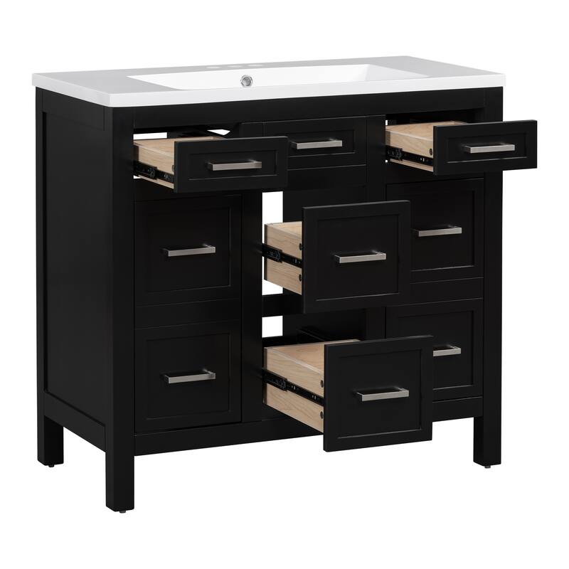 Multifunctional Bathroom Vanity, Freestanding Vanities with Adjustable Shelf, Storage Cabinet with 4 Drawers and 2 Doors