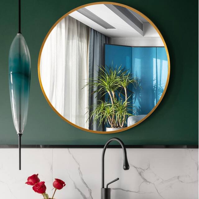 Neutypechic Modern Thin Frame Wall-Mounted Vanity Round Mirror