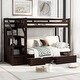 preview thumbnail 1 of 7, Twin over Full Bunk Bed with Staircase Drawers, Guardrails, and Solid Wood Support Espresso