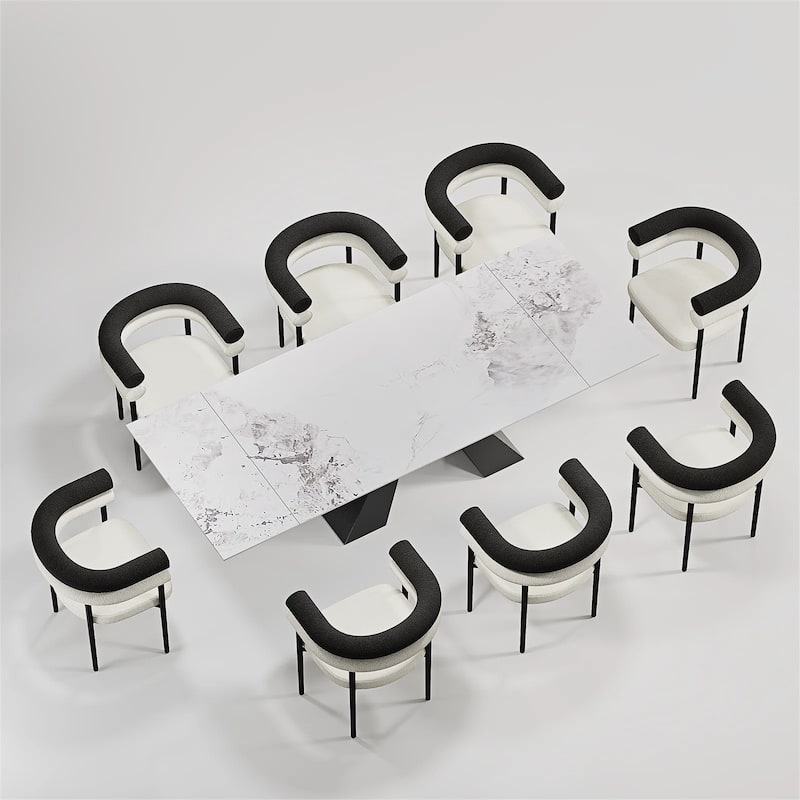 9 - Pieces Modern Minimalist 8 - Person Sintered Stone Extendable Dining Set