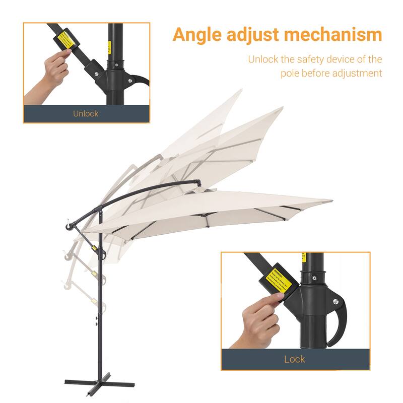 LIVOOSUN 8.2x8.2ft Offset Patio Umbrella Hanging Umbrella w/Steel Ribs