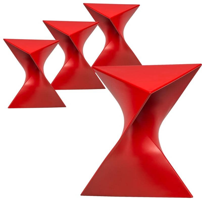 Randolph Modern Indoor Lightweight Side Table with Triangular Curved Design Accent End Table for Home Living Room or Bedroom - Set of 4 - Red