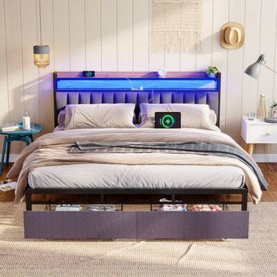 King Bed Frames with Storage Headboard and Drawers