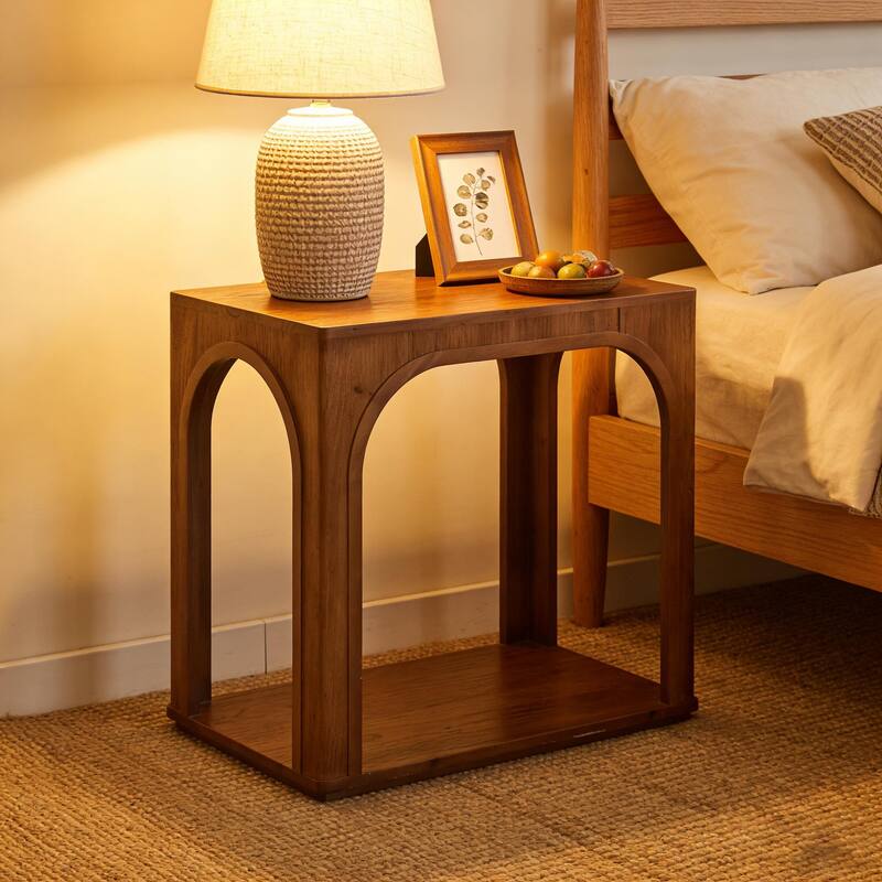 25" Solid Wood End Table with Bottom Shelf