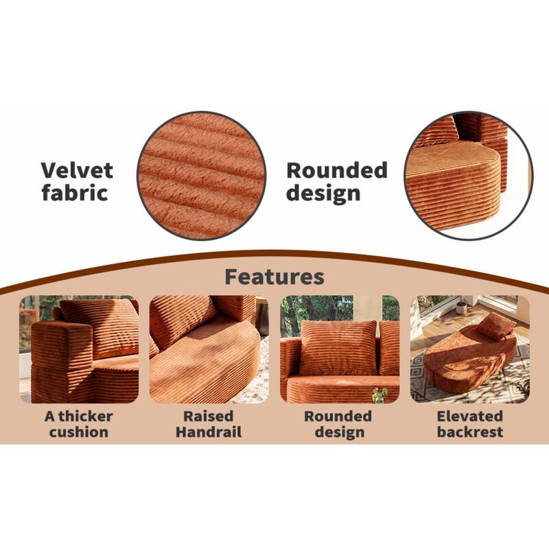 78.74" Corduroy 2-in-1 Convertible Sofa, No Assembly Required