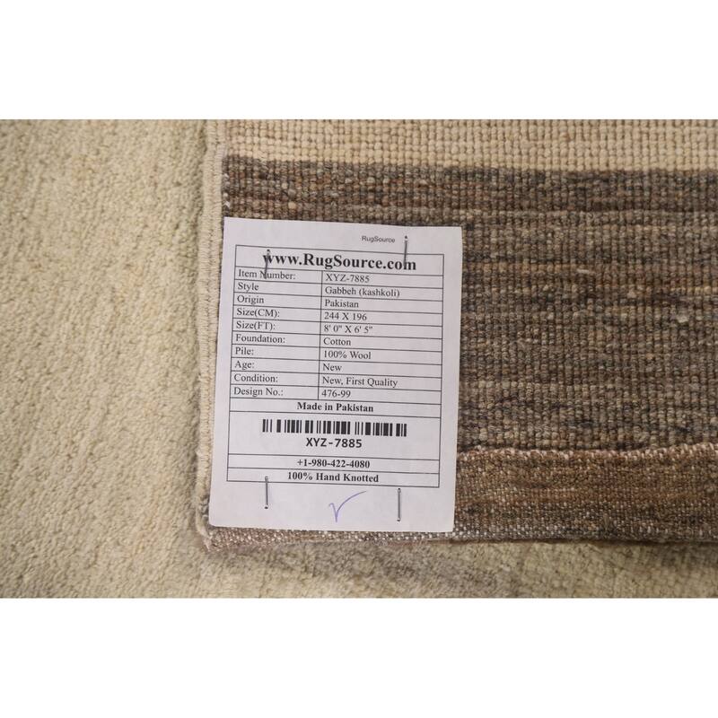 Geometric Gabbeh Kashkoli Area Rug Handmade Wool Carpet - 6'5" x 8'0"