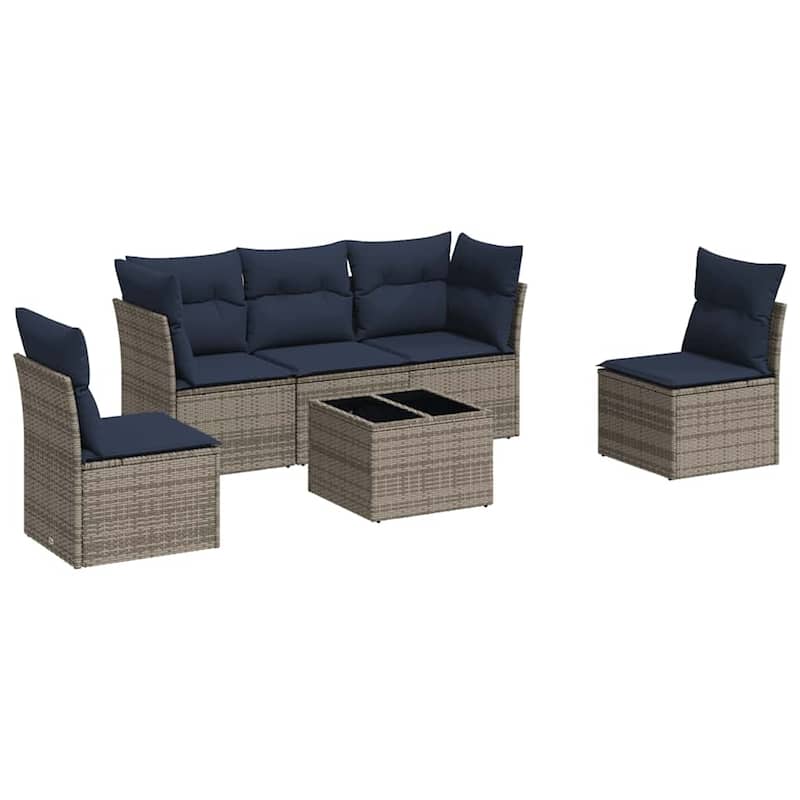 vidaXL 5/6 Piece Patio Sofa Set with Cushions Brown/Gray Poly Rattan - 24.4 x 24.4 x 27.2