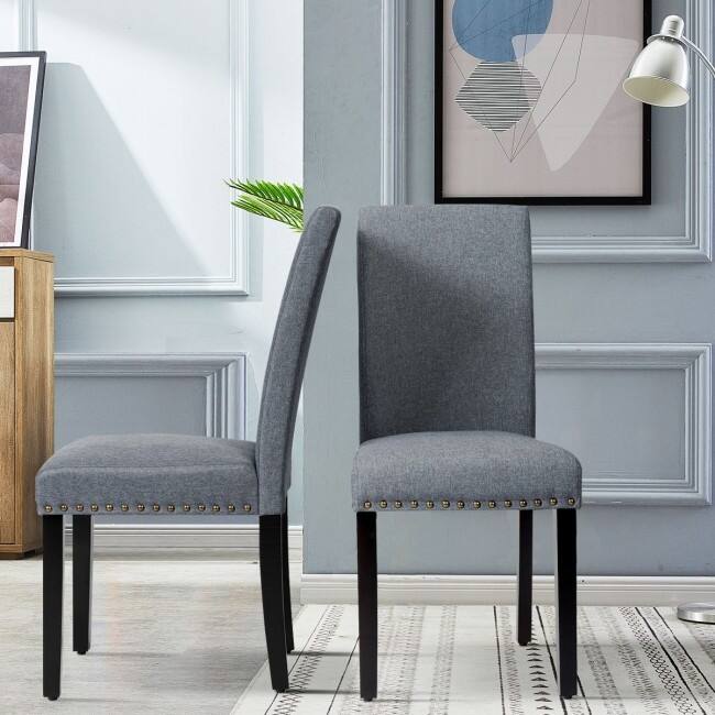 Set of 2 Fabric Upholstered Dining Chairs with Nailhead