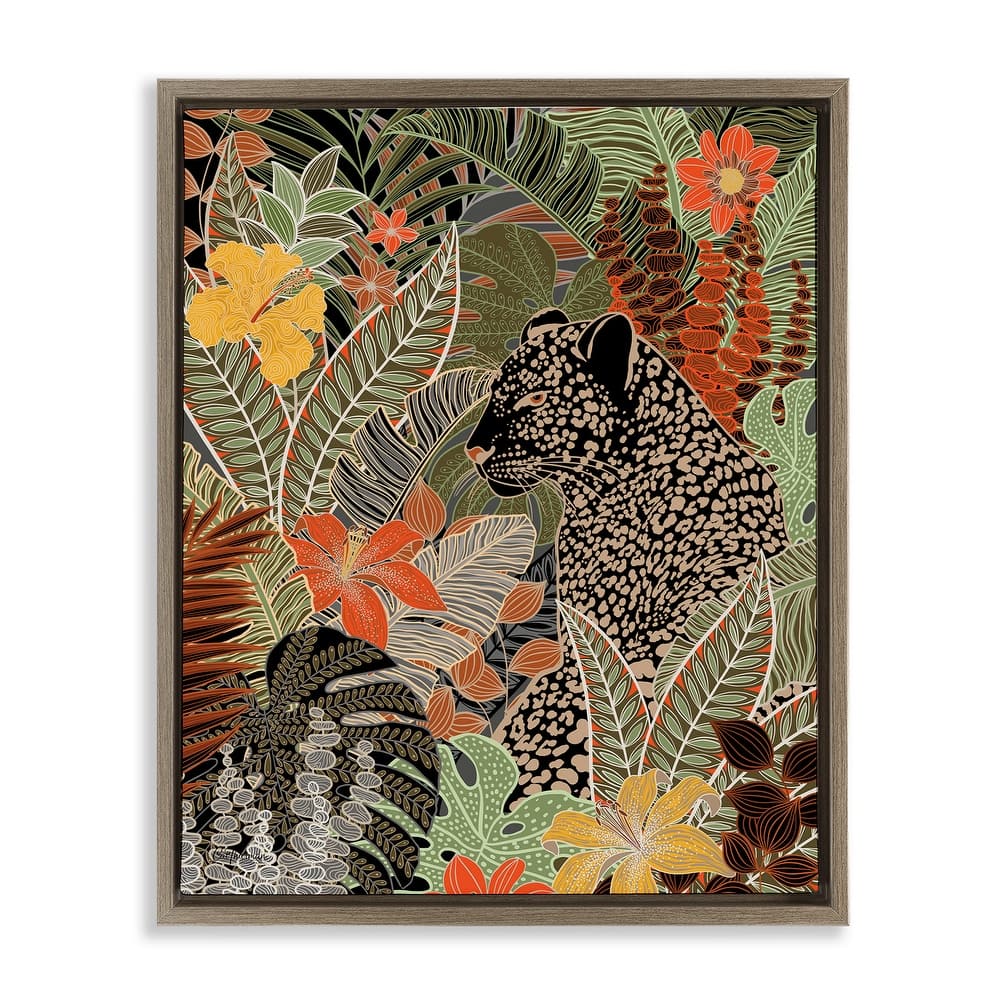 Stupell Leopard in Jungle Pattern Framed Floater Canvas Wall Art Design by Cat Thurman Designs