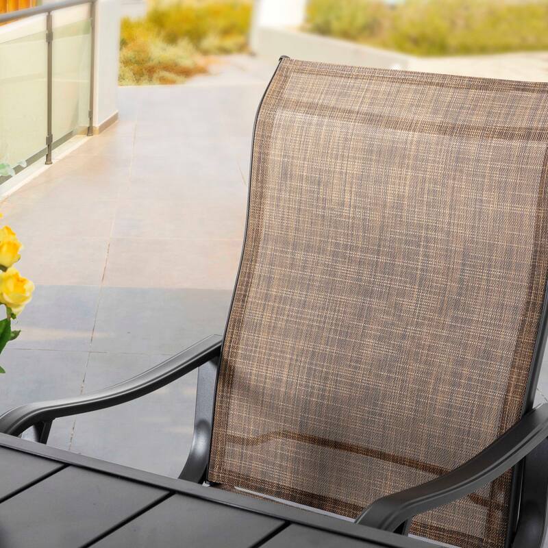 Patio 5-Piece Iron Dining Set with Textilene Swivel Chairs, Brown and Black