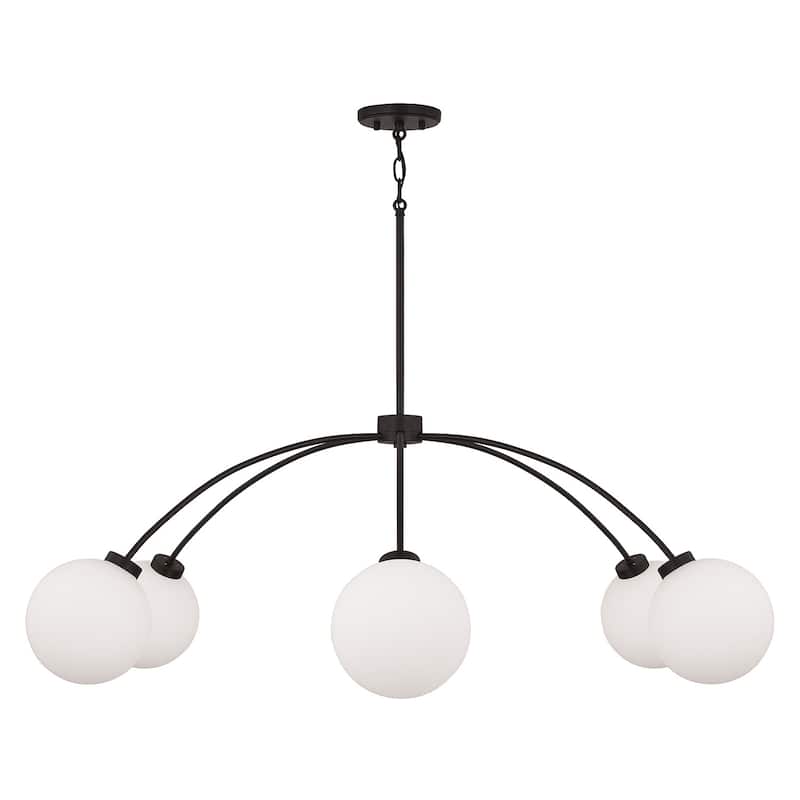 47" W x 15" H 6-Light Chandelier in Matte Black with Soft White Glass Globes - 47"W x 15"H