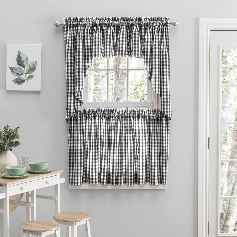 Checkmate Rod Pocket Kitchen Curtains - Tier, Swag or Valance (Sold Separately)