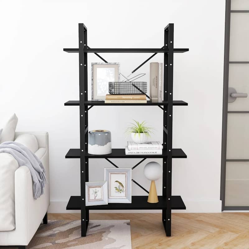 vidaXL 4-Tier Book Cabinet Black 31.5"x11.8"x55.1" Solid Pine Wood