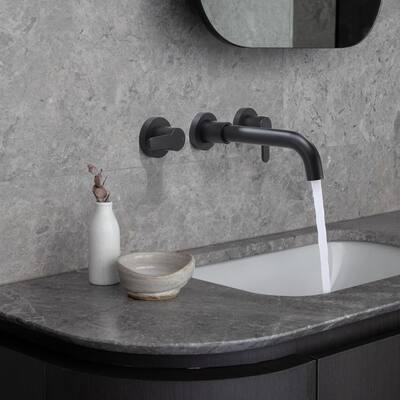 Modland Wall Mounted 2-Handle Bathroom Faucet, Water-Saving, Ceramic Valve & Matte Black