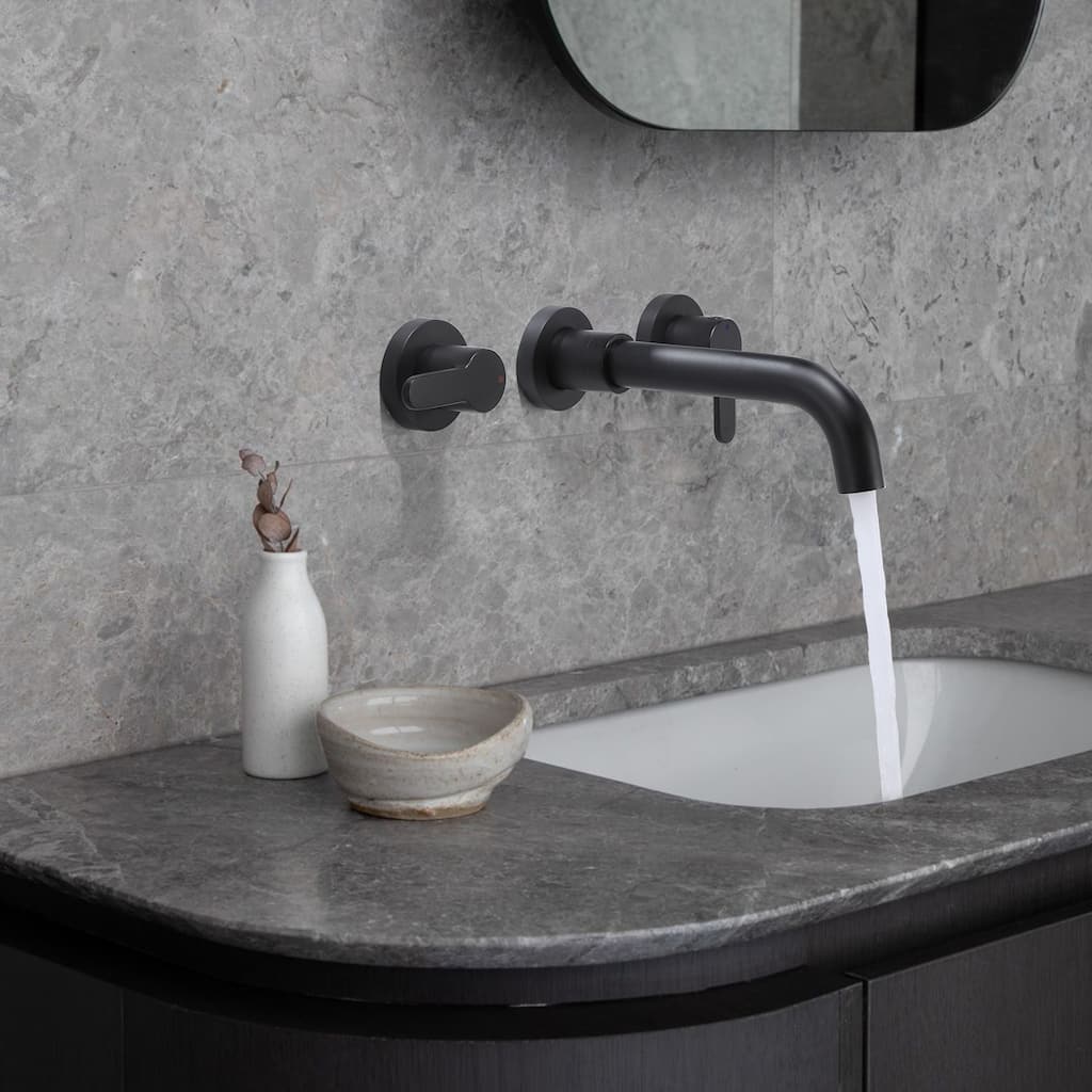 Modland Wall Mounted 2-Handle Bathroom Faucet, Water-Saving, Ceramic Valve & Matte Black