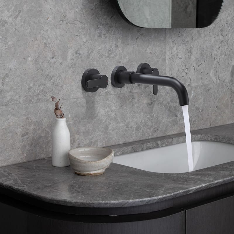 Modland Wall-Mounted Modern Bathroom Sink Faucet Double Handle 3 Hole with Valve