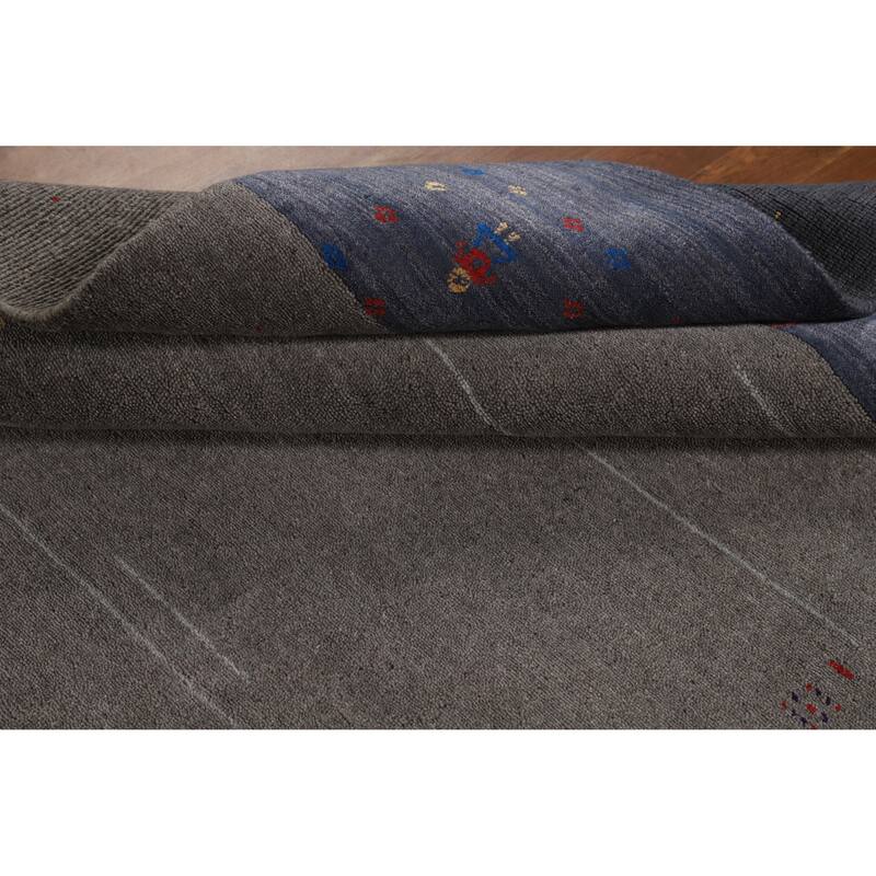 Hand Knotted Oriental 100% Wool Carpet Tribal Tribal Greys & Charcoal Gabbeh Area Rug - 8' 1'' X 5' 5''