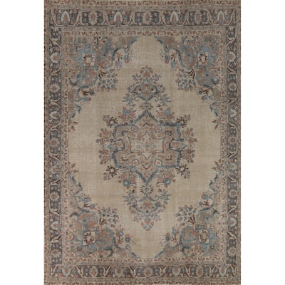 Floral Beige Tabriz Persian Area Rug Handmade Wool Carpet - 8'1"x 10'7"