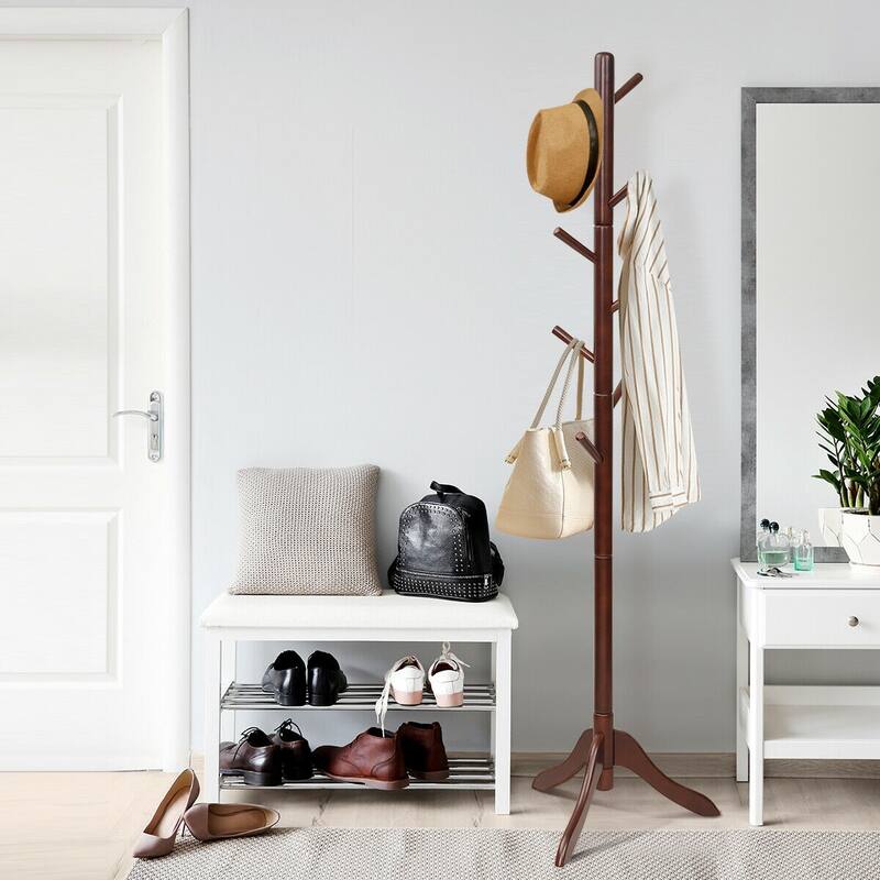 8 Hook Adjustable Wooden Tree Coat Rack for Home Office Hall - 19.5" x 19.5" x 54.5"/ 69"