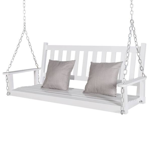 VEIKOUS 4 ft. Outdoor Wood Hanging Patio Porch Swing with Chains for 2