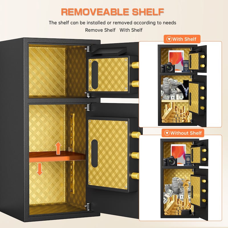 Large Double-door Coin-operated Safe,Digital Security Safe with Fireproof and Waterproof Bag,6.0 Cubic Feet Safe Box