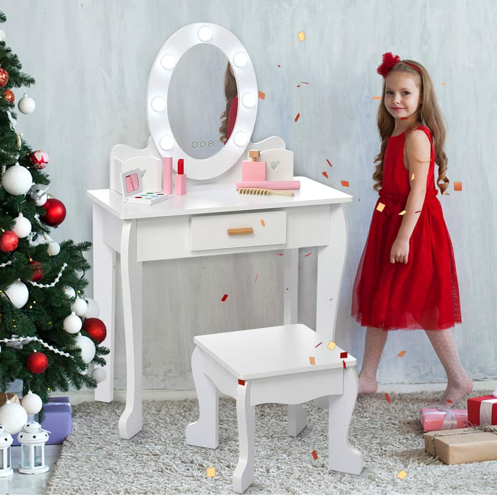 Kids Vanity Set with Mirror and Drawer for Ages 4-9