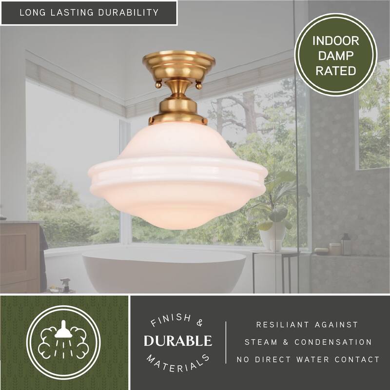 Huntley Farmhouse Semi-flush Mount Ceiling Light with White Schoolhouse Glass