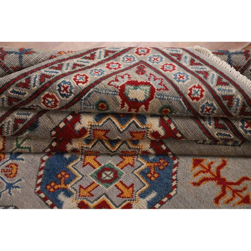 All-Over Geometric Kazak Area Rug Hand-Knotted Wool Carpet - 8'4" x 11'4"