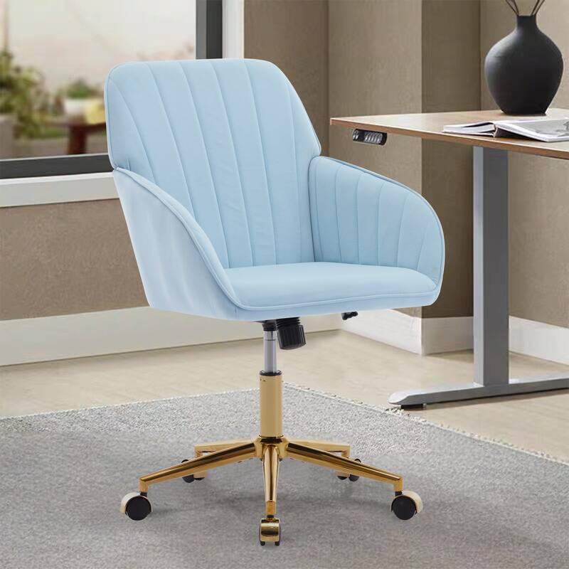Velvet Office Chair with Golden Base, Ergonomic Backrest, Memory Foam Cushion, and Adjustable Seat for Home or Bedroom