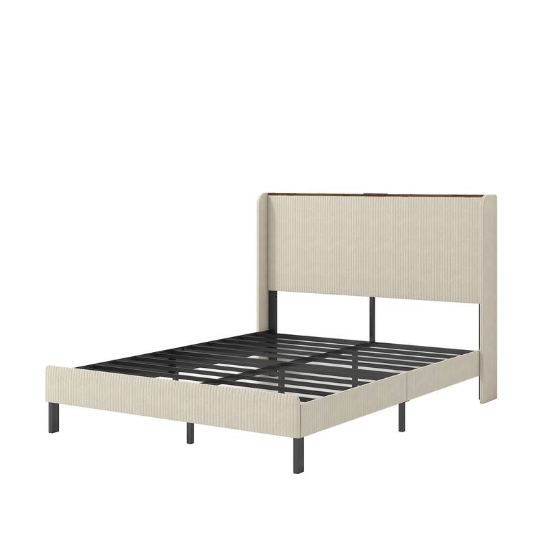 Full Size Metal Platform Bed with Charging Station, No Box Spring Needed, Easy Assembly, Noise Free