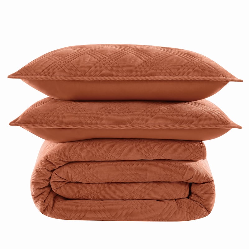 Brooklyn Loom Corduroy Pinsonic 3 Piece Quilt Set - Full - Queen - Rust