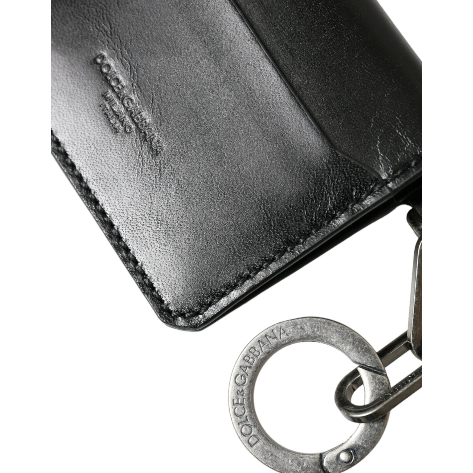 Dolce & Gabbana Black Leather Bifold Logo Card Holder Keyring