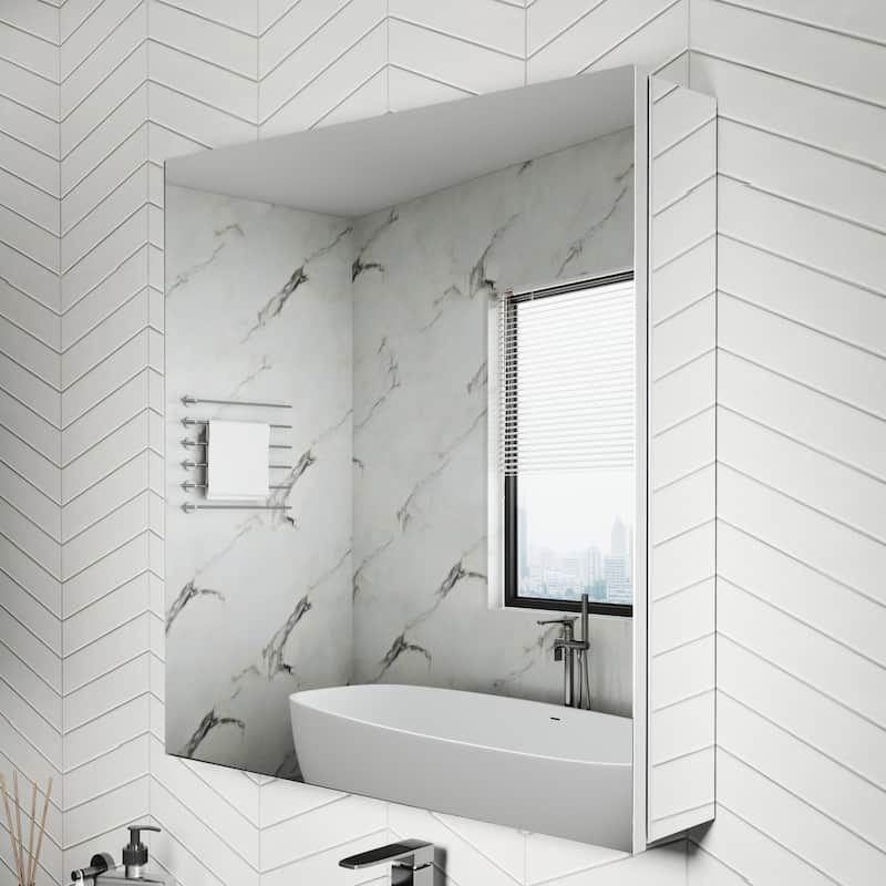 Modland Single Door Bathroom Medicine Cabinet with Mirror Adjustable Shelves,Recessed or Surface Mount