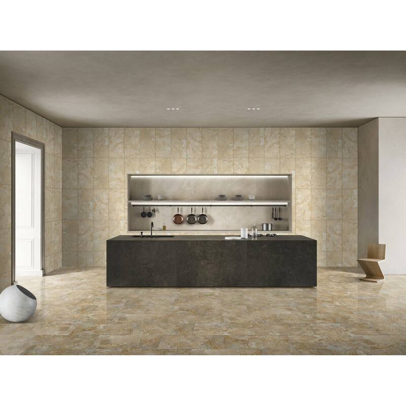 Roomfitters Gold Yellow Beige Natural Marble Tile, Polished Stone for Floor & Wall, Genuine Marble, 4-Piece Box